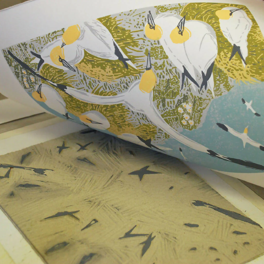 Gannets, Bempton Cliffs - Limited Edition - Original Linocut Print - Image 5