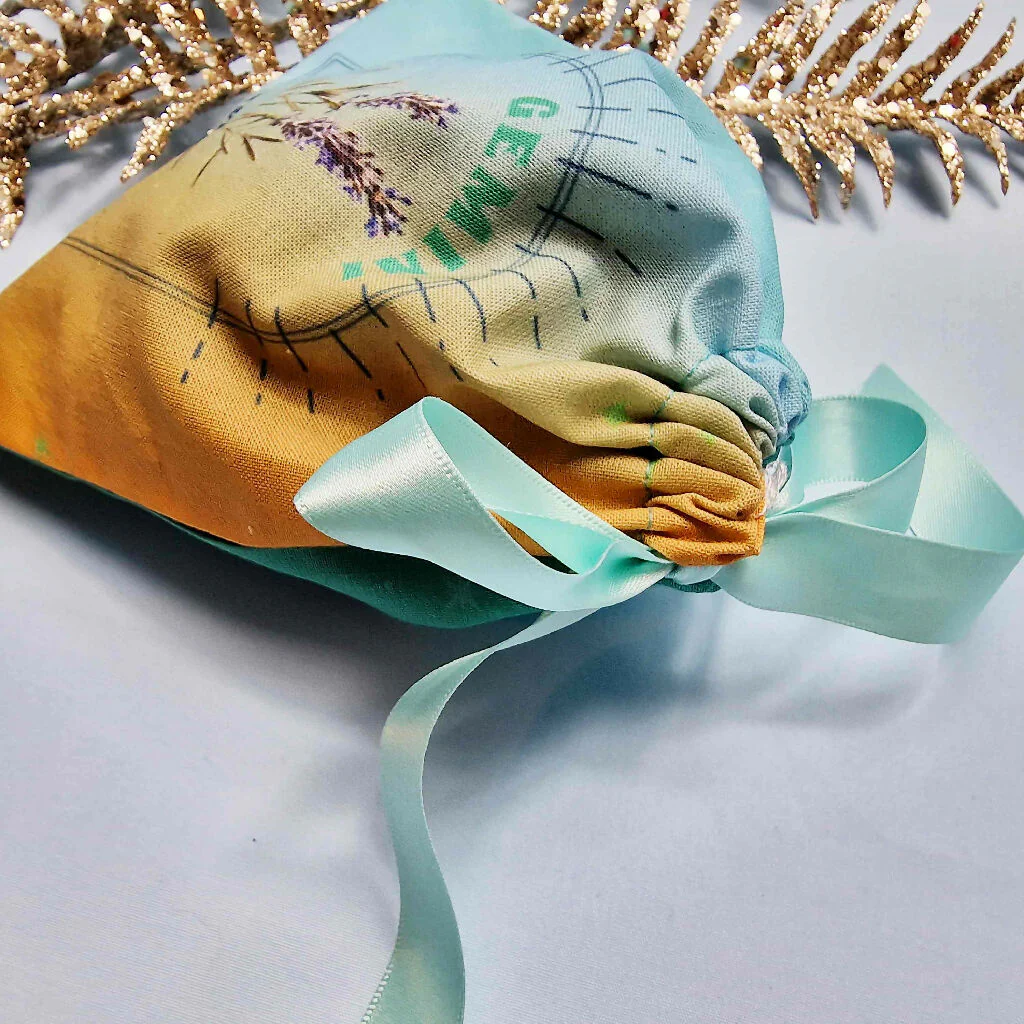 Gemini Lavender Birth Flower Gift Pouch in Blue and Yellow - Image 7