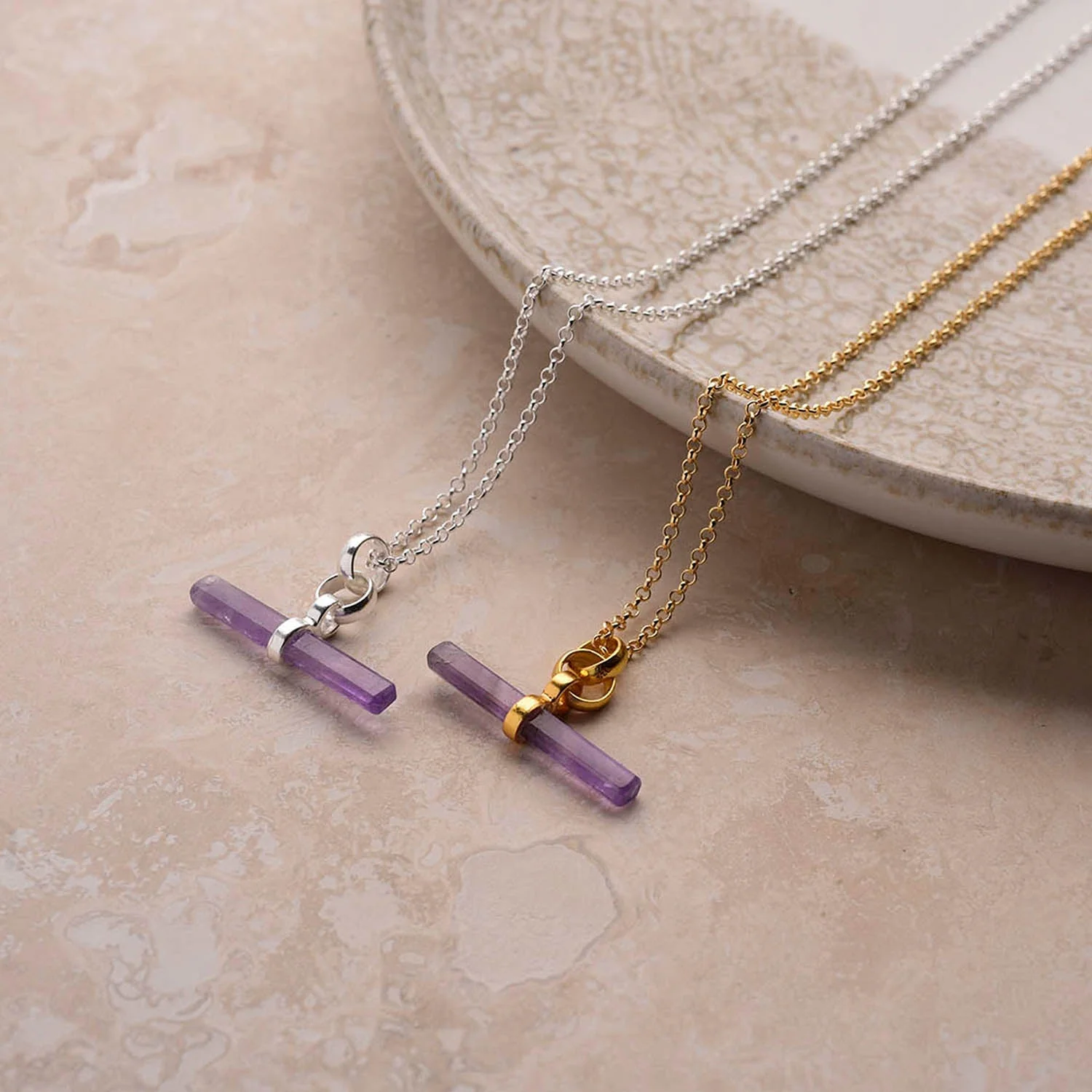 Gemstone T-Bar Necklace - Amethyst - Image 4
