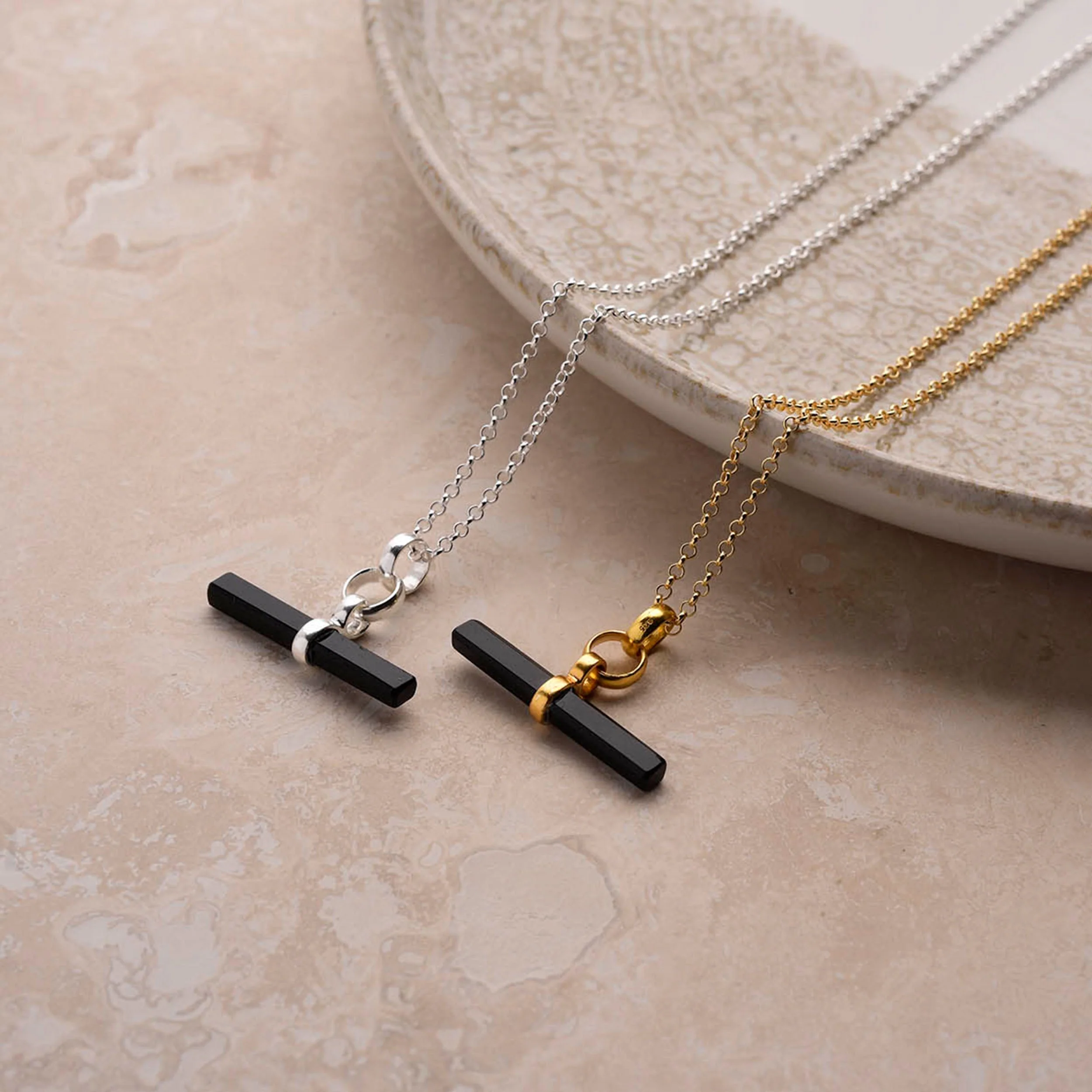 Gemstone T-Bar Necklace - Black Onyx - Image 2