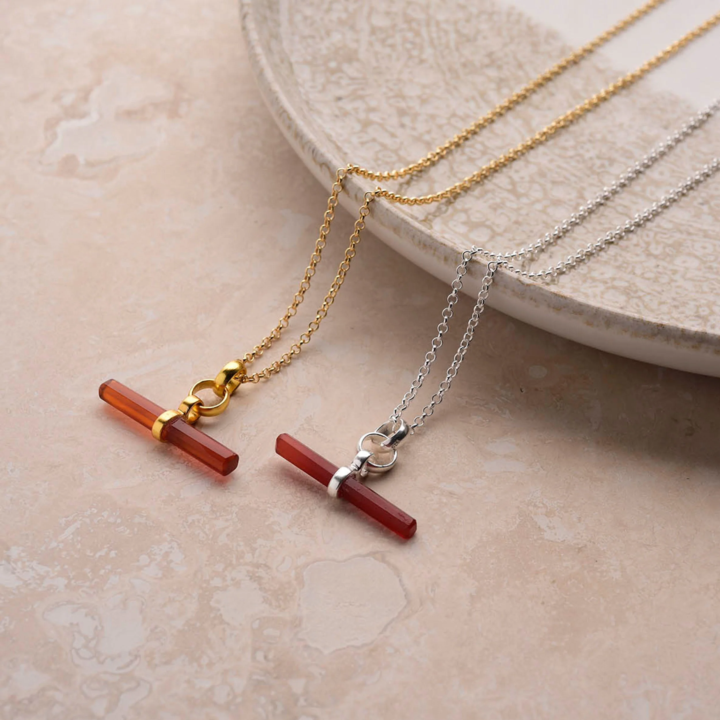 Gemstone T-Bar Necklace - Carnelian - Image 4