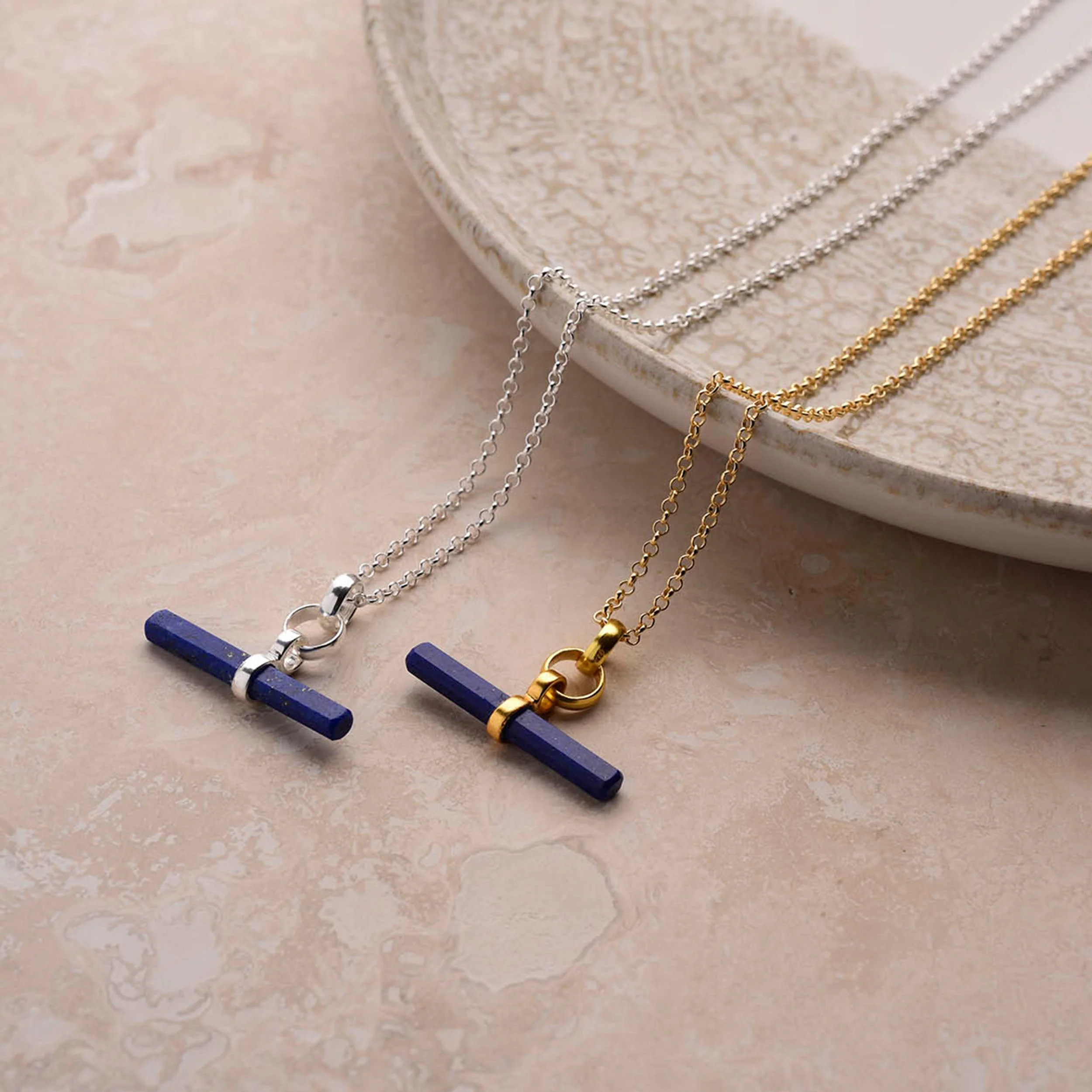 Gemstone T-Bar Necklace - Lapis - Image 4
