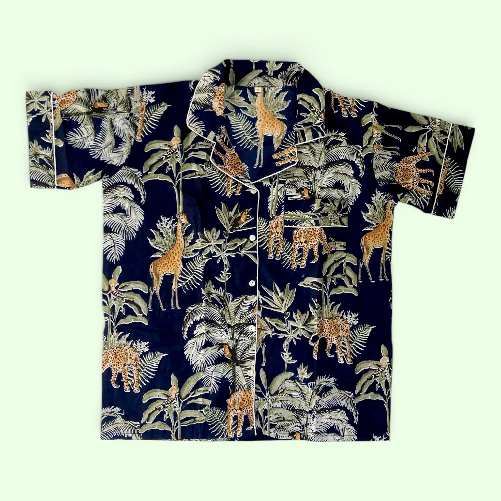 Giraffe Print 100% Cotton Short Pyjama Set in Dark Blue - Image 6