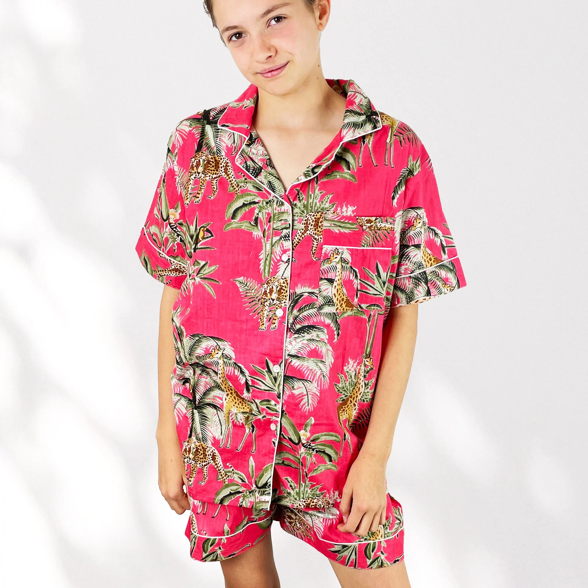 Giraffe Print 100% Cotton Short Pyjama Set in Pink - Image 5
