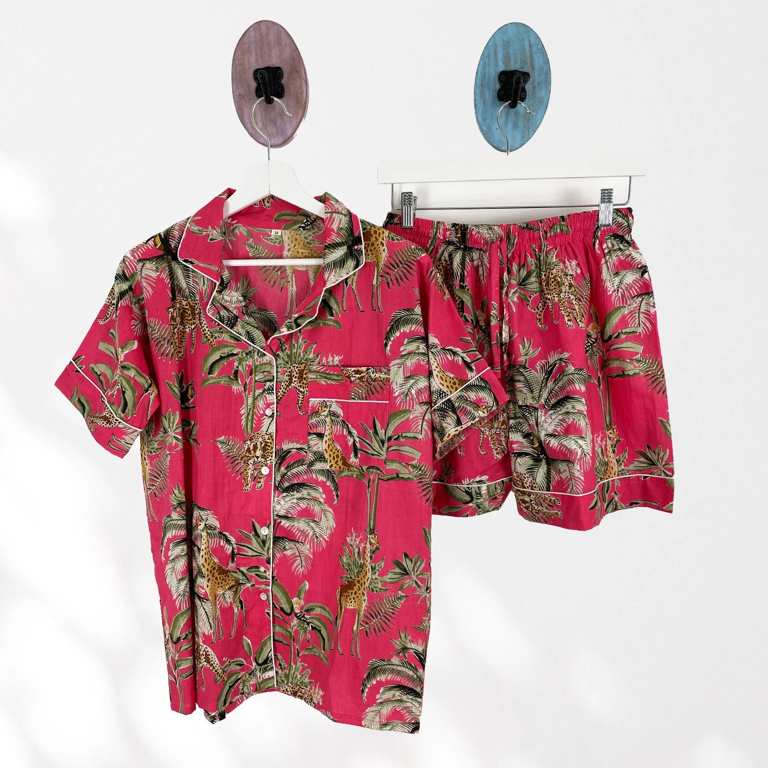 Giraffe Print 100% Cotton Short Pyjama Set in Pink - Image 7