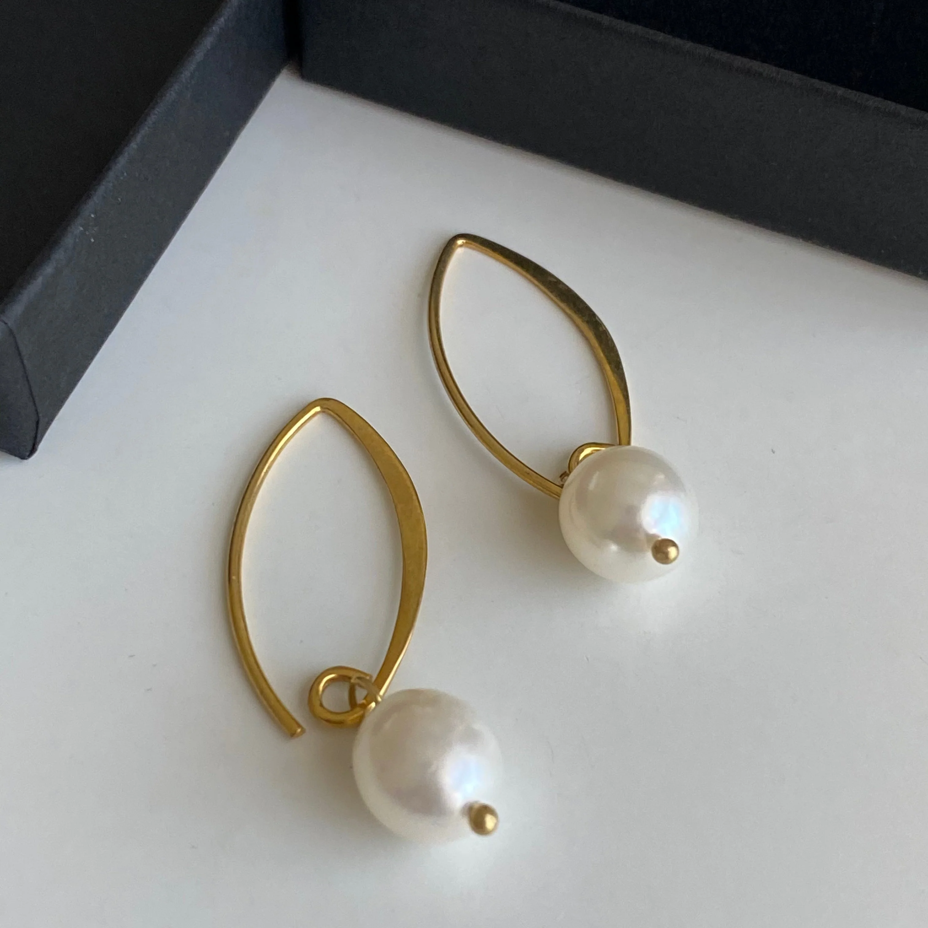 Gold Plated Sterling Silver Threader Hook Earrings - Pearl