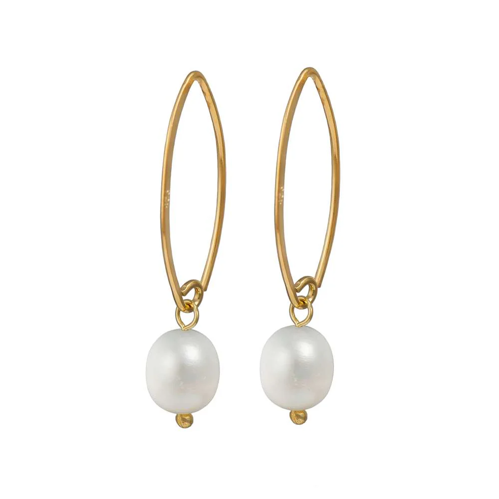 Gold Plated Sterling Silver Threader Hook Earrings - Pearl - Image 2