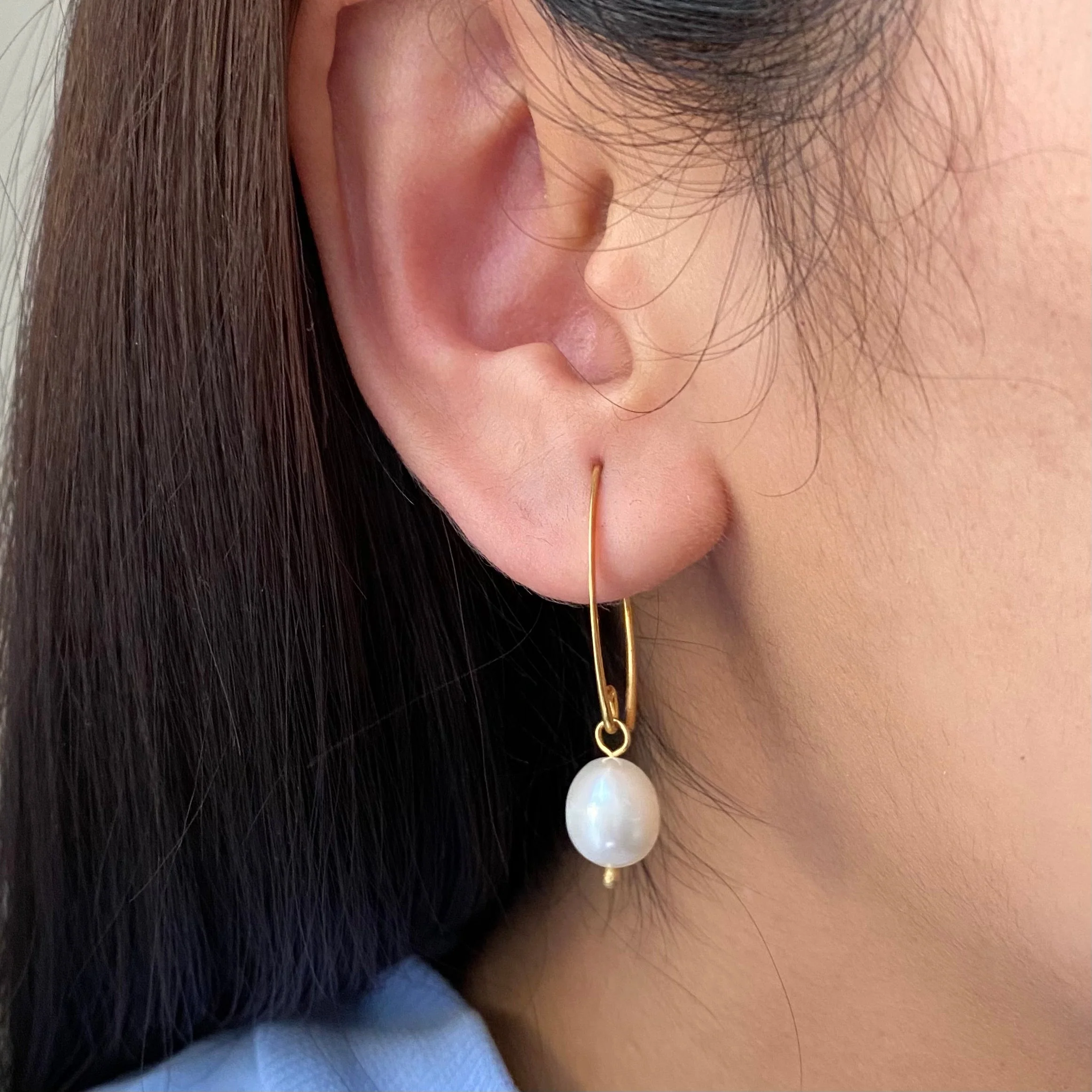Gold Plated Sterling Silver Threader Hook Earrings - Pearl - Image 4