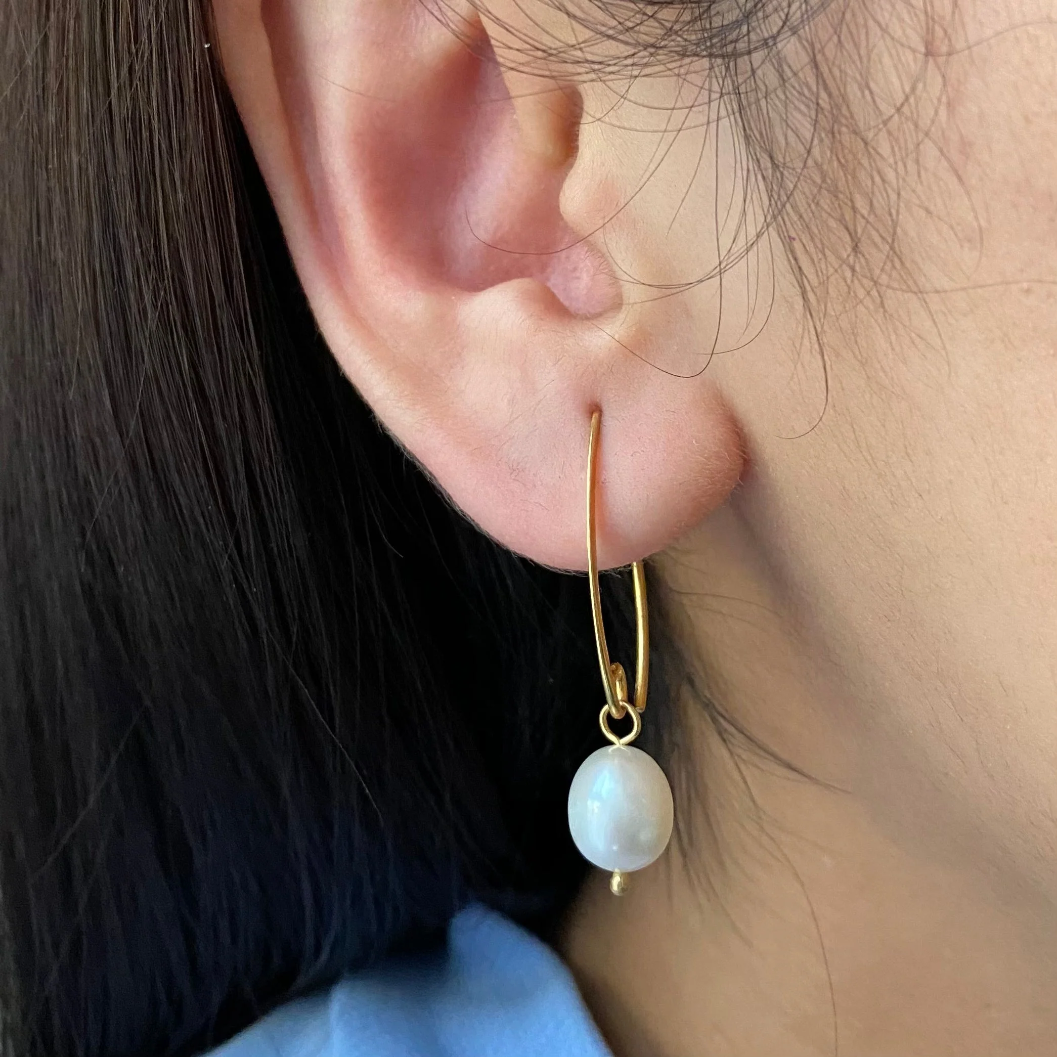 Gold Plated Sterling Silver Threader Hook Earrings - Pearl - Image 5