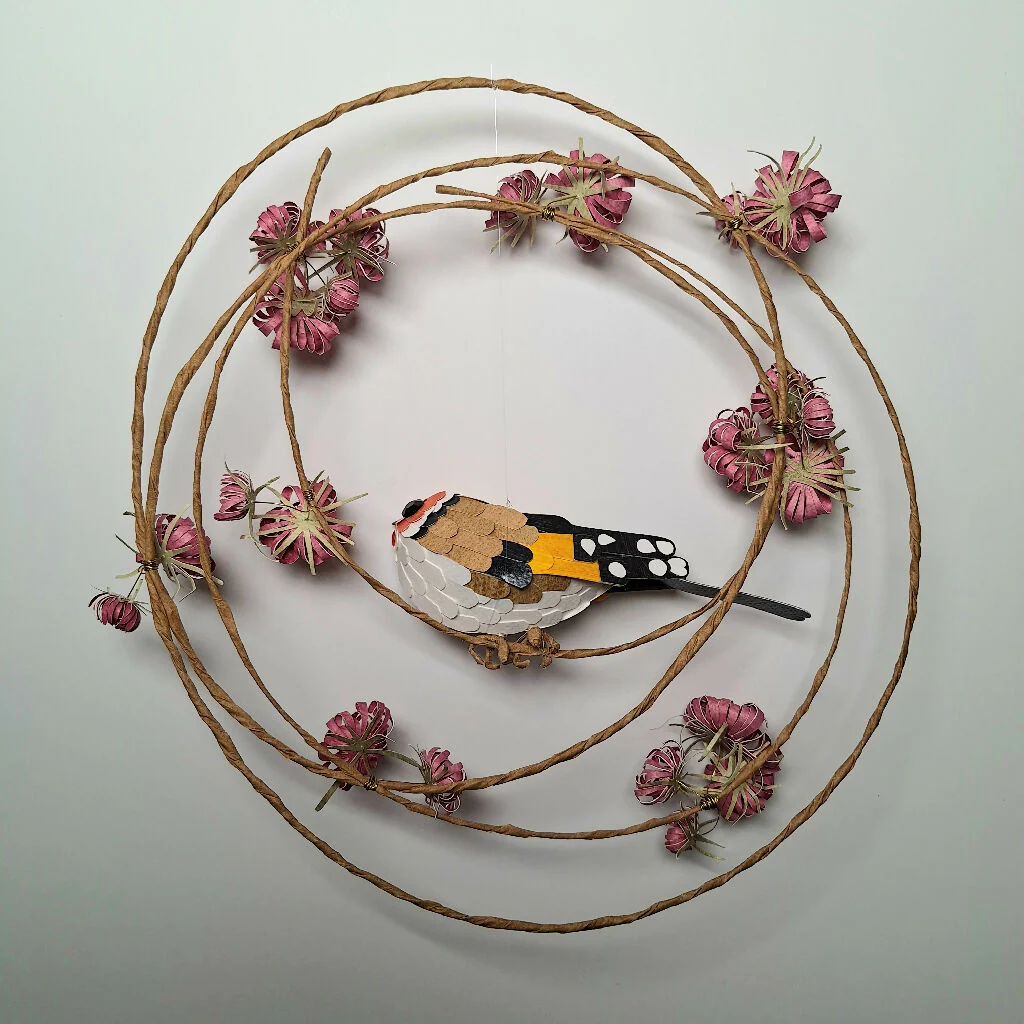 Goldfinch on a floral wreath paper sculpture - Image 2