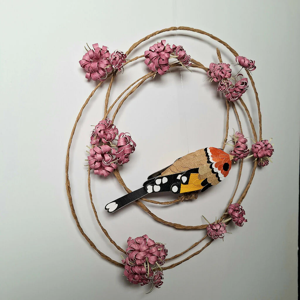 Goldfinch on a floral wreath paper sculpture - Image 4