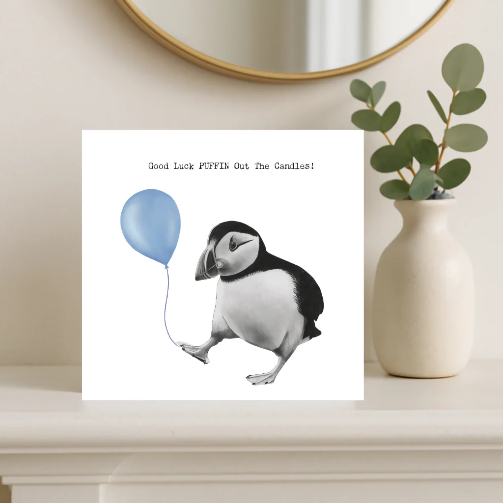 Good Luck Puffin All The Candles Out! Birthday Card
