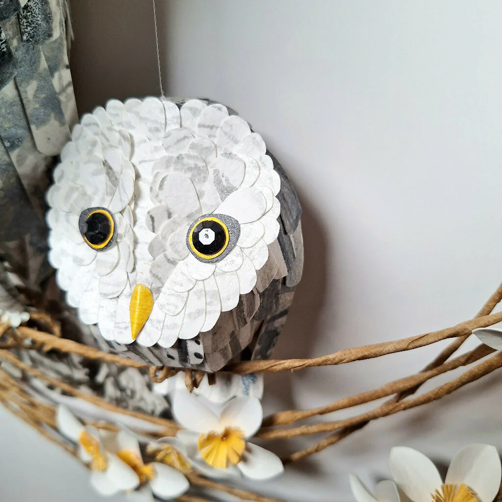 Great Grey Owl Mama and Baby Wall art paper sculpture - Image 2
