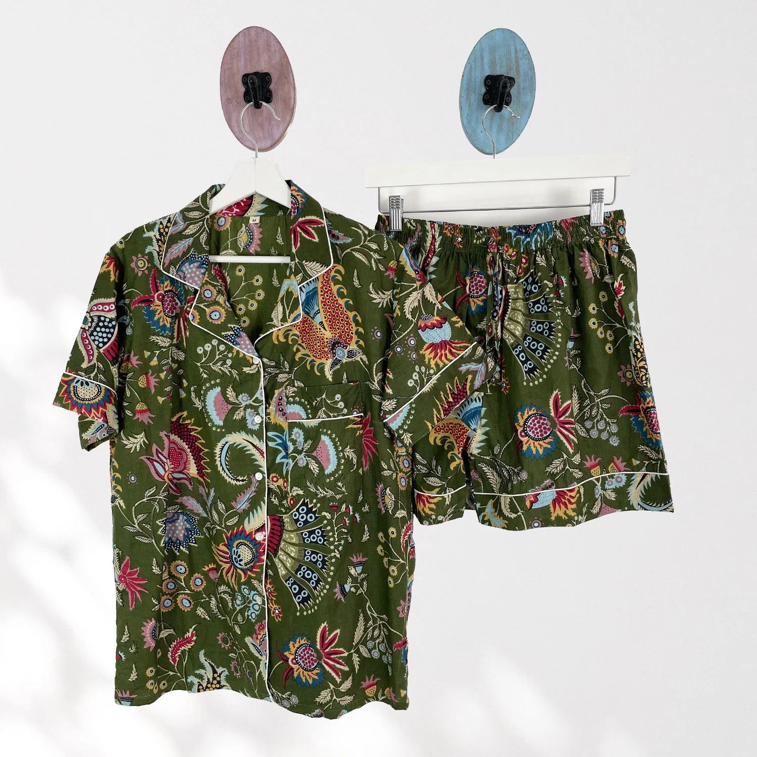 Green Block Print Floral 100% Cotton Short Pyjama Set - Image 6