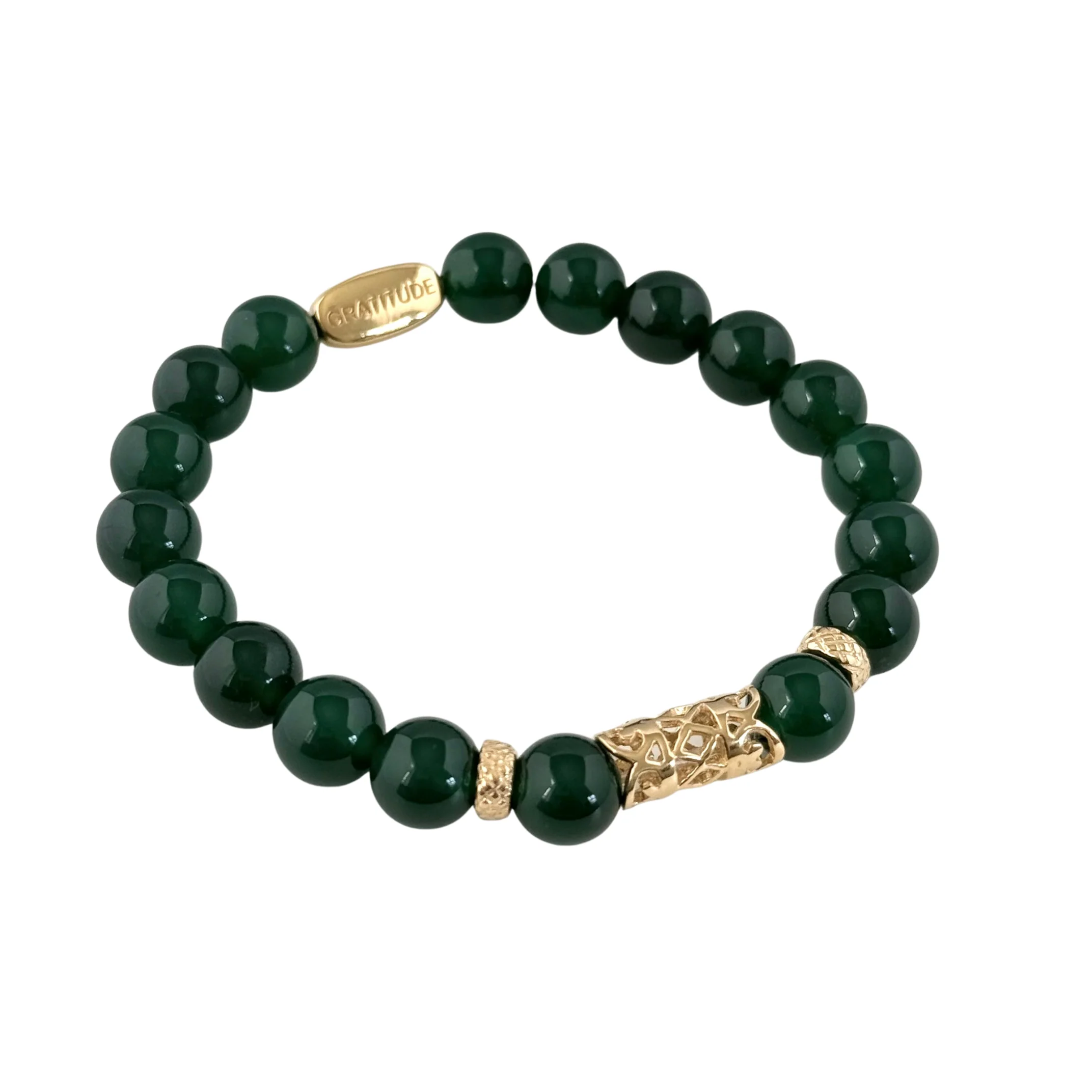 Green Onyx and Gold Plated Sterling Silver Beaded Bracelet - Image 2