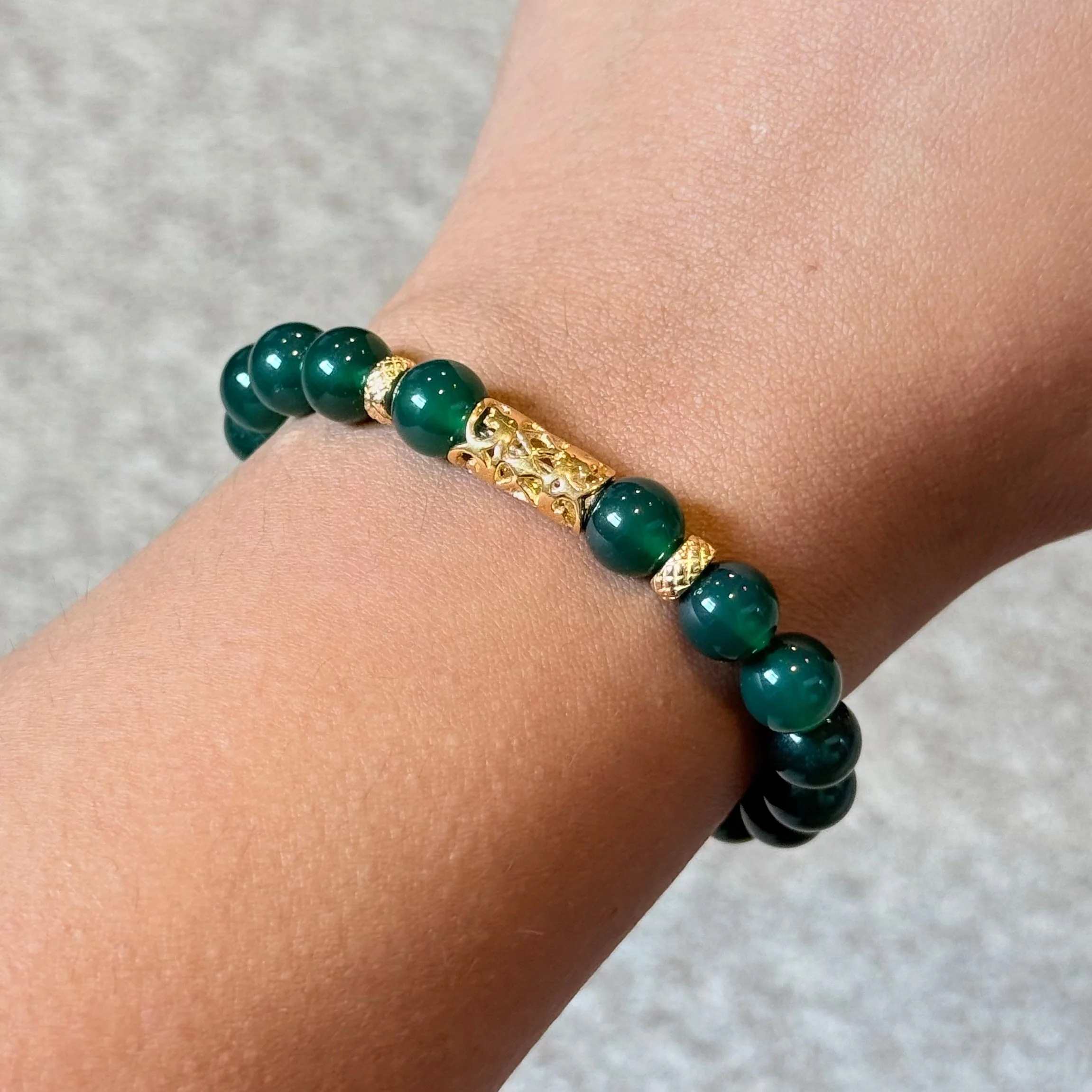 Green Onyx and Gold Plated Sterling Silver Beaded Bracelet - Image 3