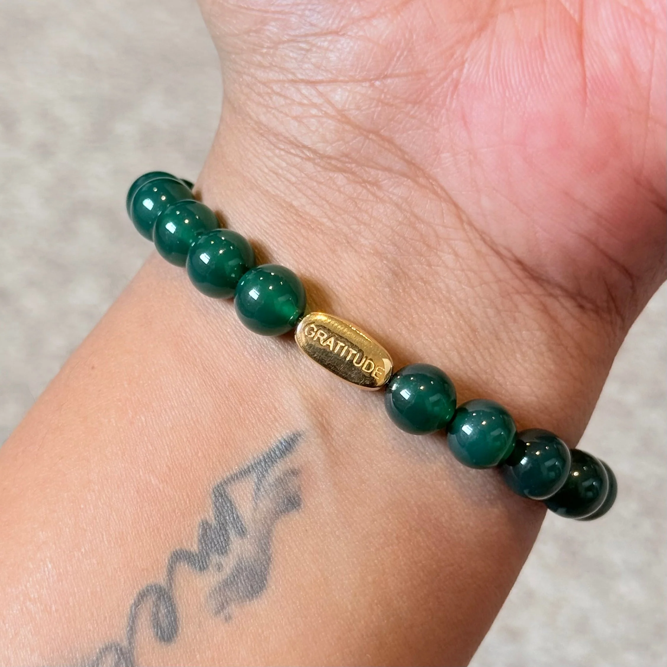 Green Onyx and Gold Plated Sterling Silver Beaded Bracelet - Image 4