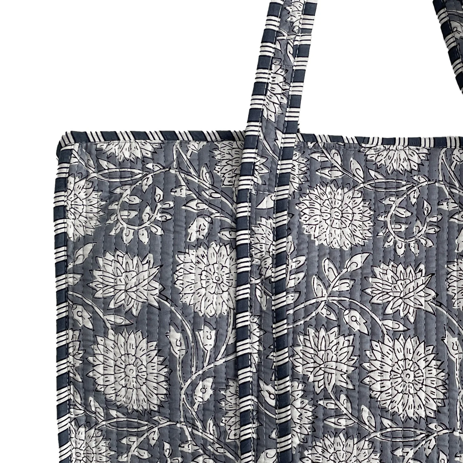Grey Flower Quilted Cotton Shoulder Bag - Image 4