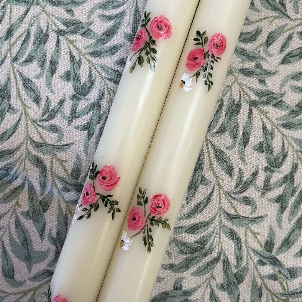 Hand painted pair of candles in a delicate floral design - Image 5