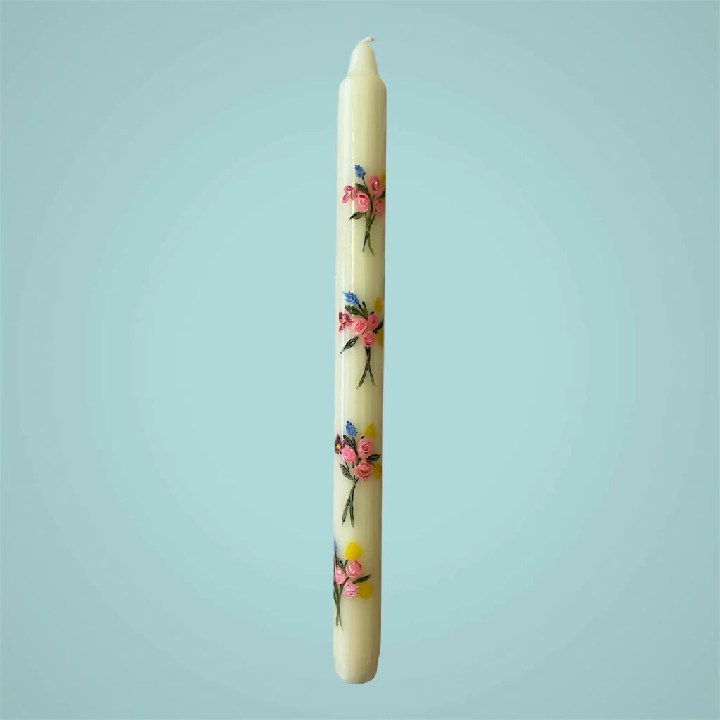 Hand painted pair of candles in a delicate floral design - Image 6