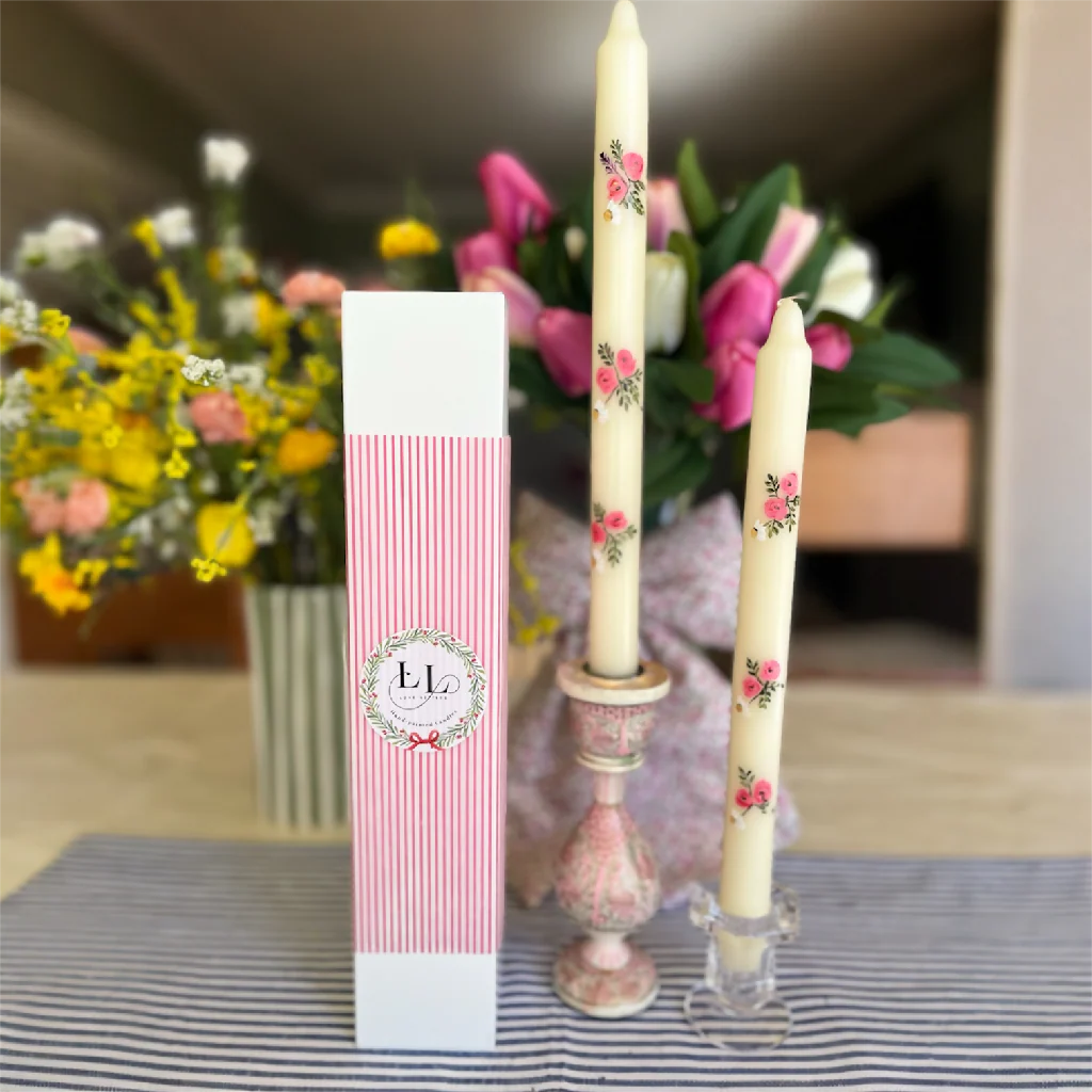 Hand painted pair of candles in a delicate floral design - Image 7