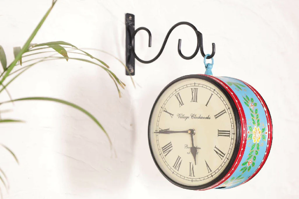 Hand-Painted Railway Clock - Teal Blue Colour - Image 2