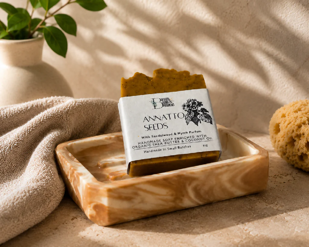 Handcrafted Natural Annatto Seed Soap Bar with Eco resin Soap Dish - Image 3