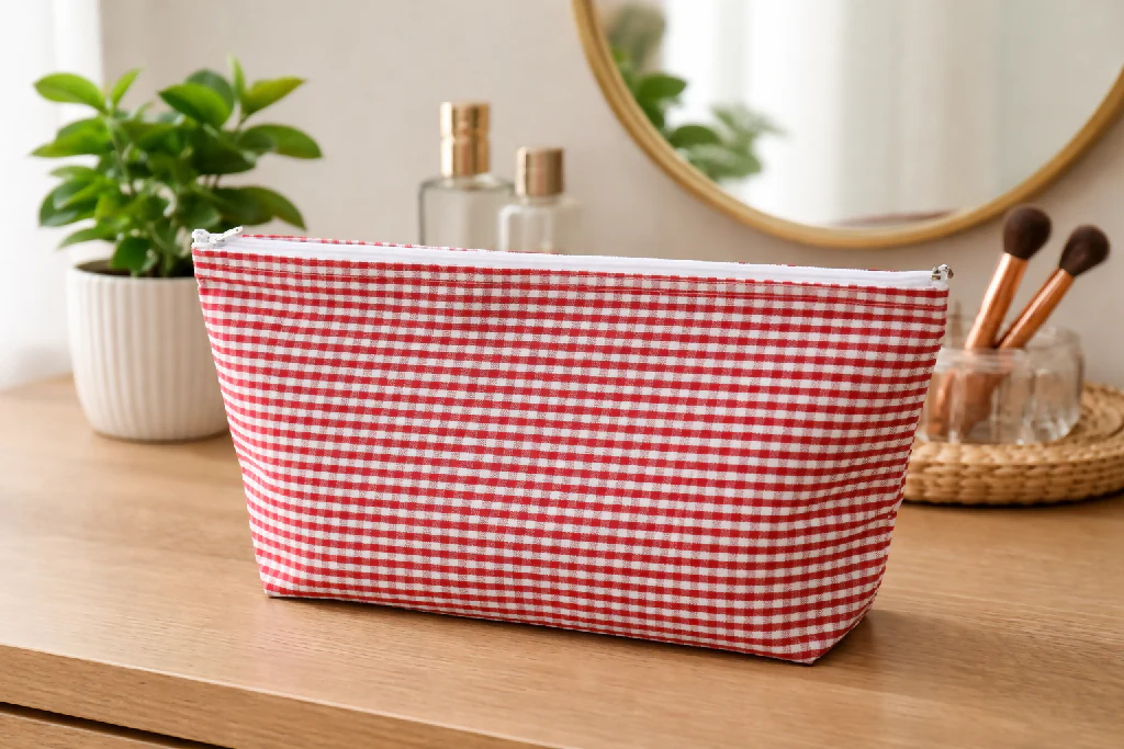 Handcrafted Red & White Checkered Toiletry & Travel Washbag