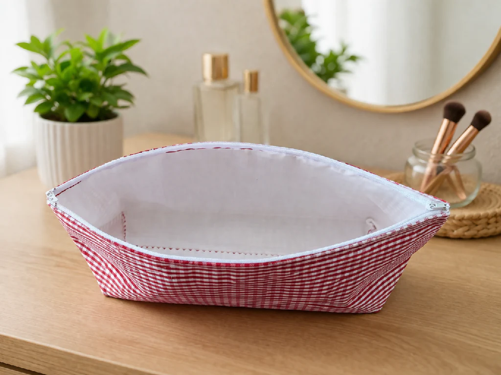 Handcrafted Red & White Checkered Toiletry & Travel Washbag - Image 4