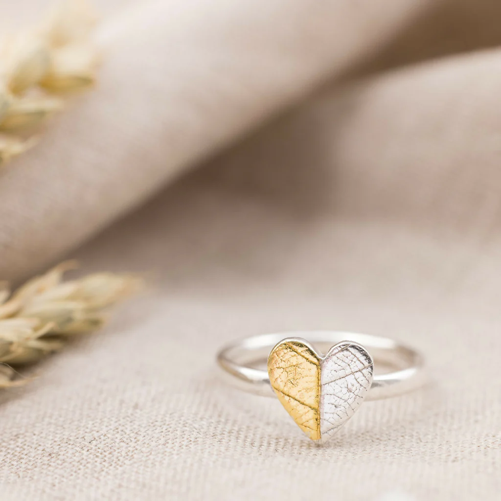 Handcrafted Silver and Gold Heart Ring Inspired by Nature - Image 2