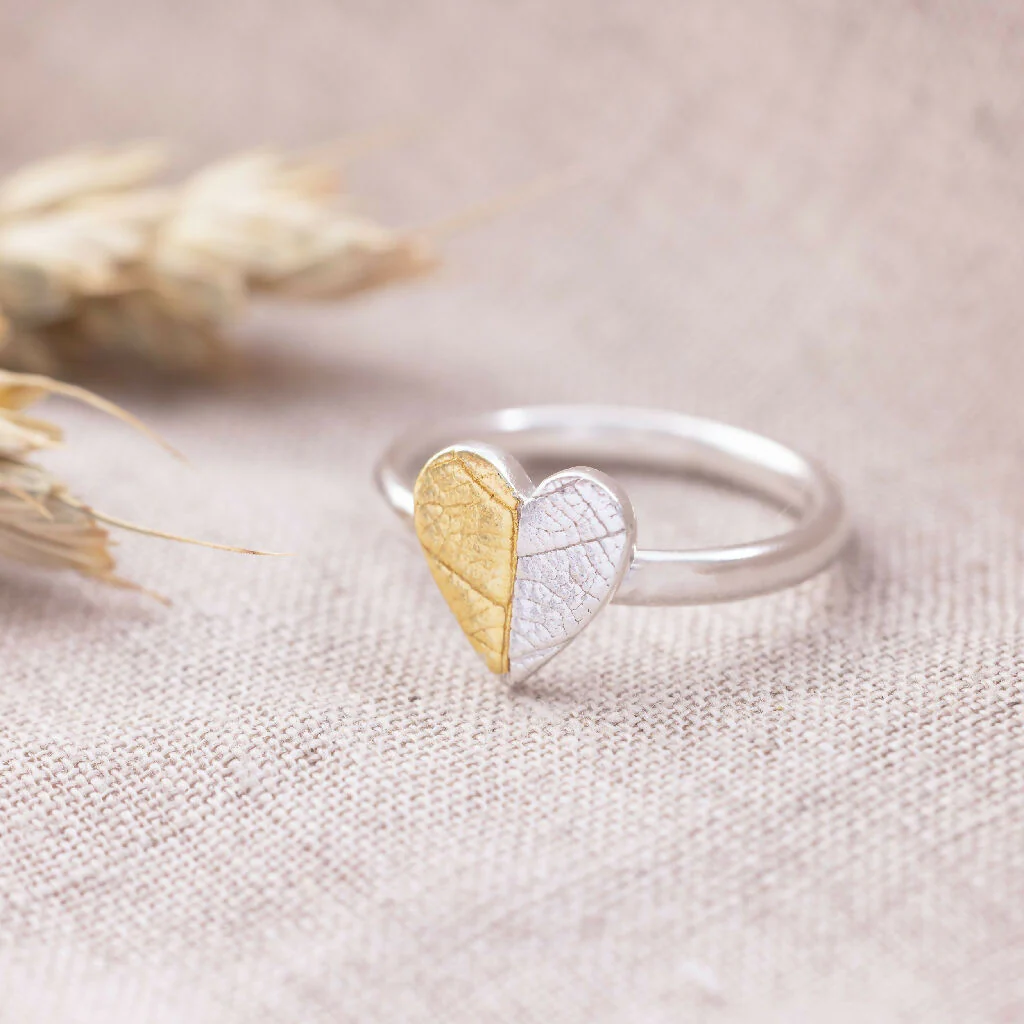 Handcrafted Silver and Gold Heart Ring Inspired by Nature - Image 9