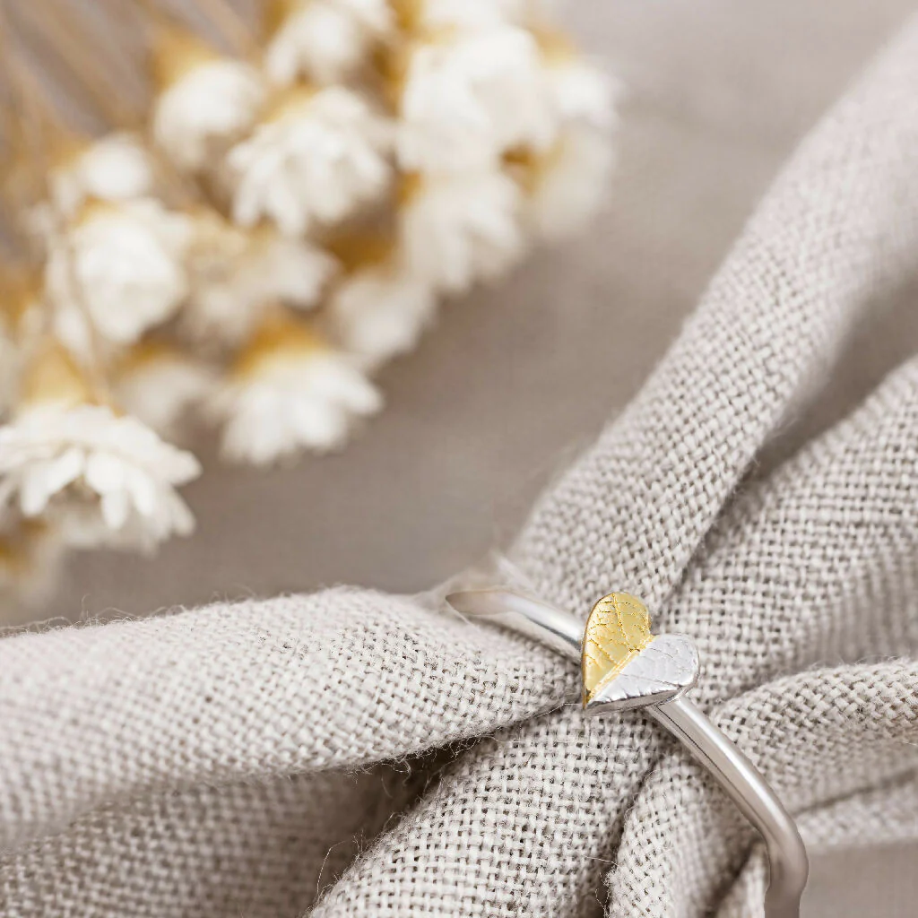 Handcrafted Silver and Gold Heart Ring Inspired by Nature - Image 2