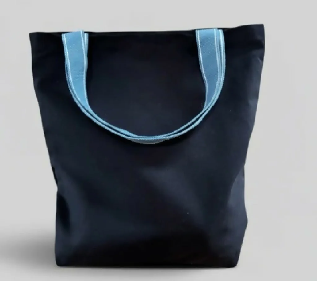 Handmade Black Organic Cotton Tote Bag with Zip Pocket