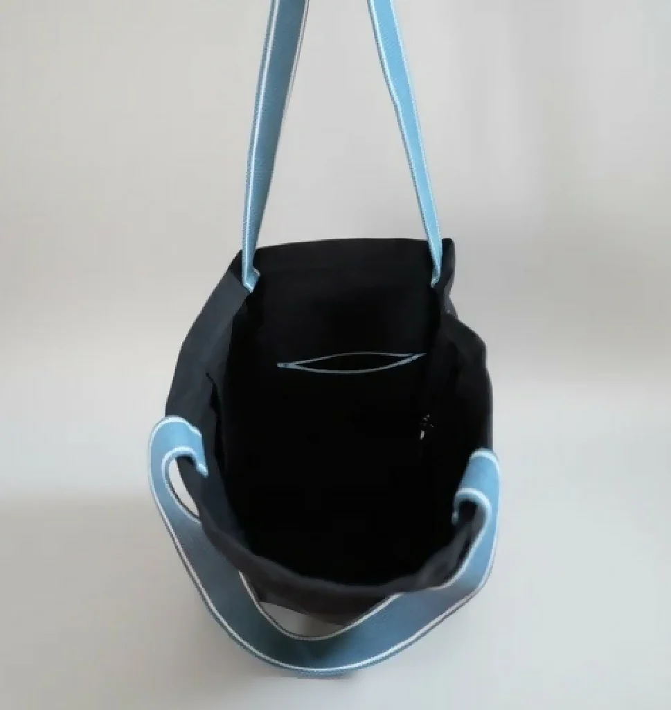Handmade Black Organic Cotton Tote Bag with Zip Pocket - Image 4
