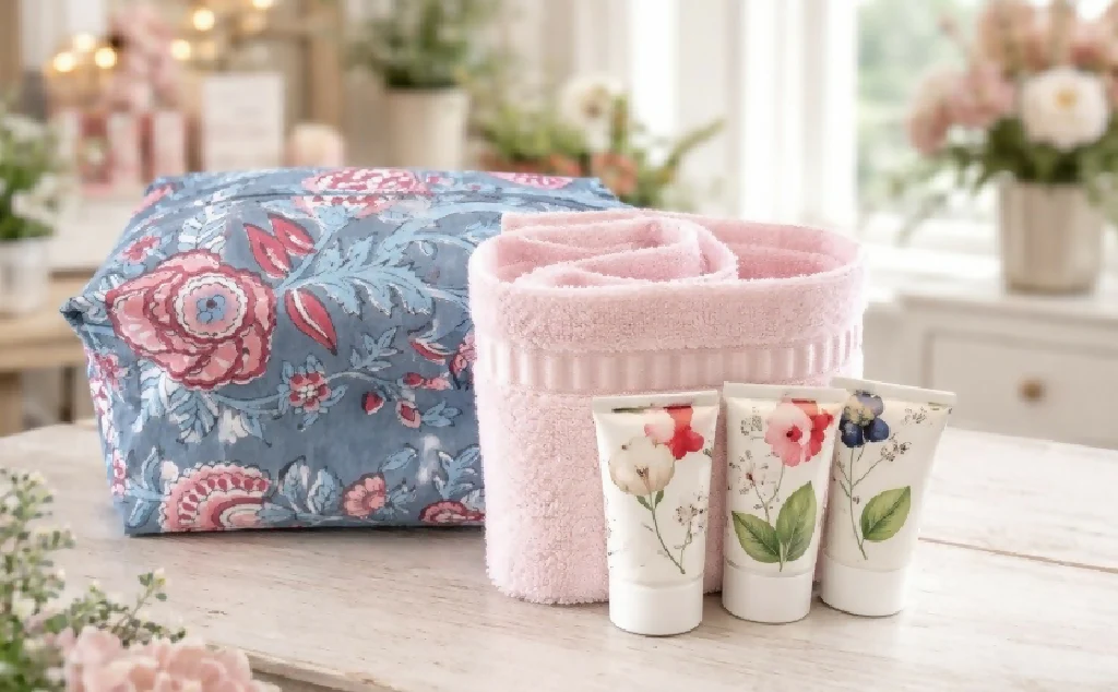 Handmade Blue - pink Flower Wash Bag – Travel Toiletries - Image 2
