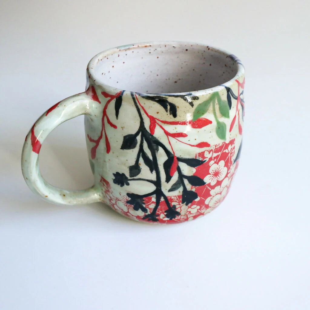 Handmade Ceramic Mug in Red Leaf Design - Image 3