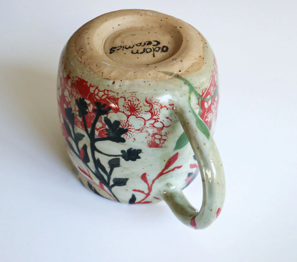 Handmade Ceramic Mug in Red Leaf Design - Image 5