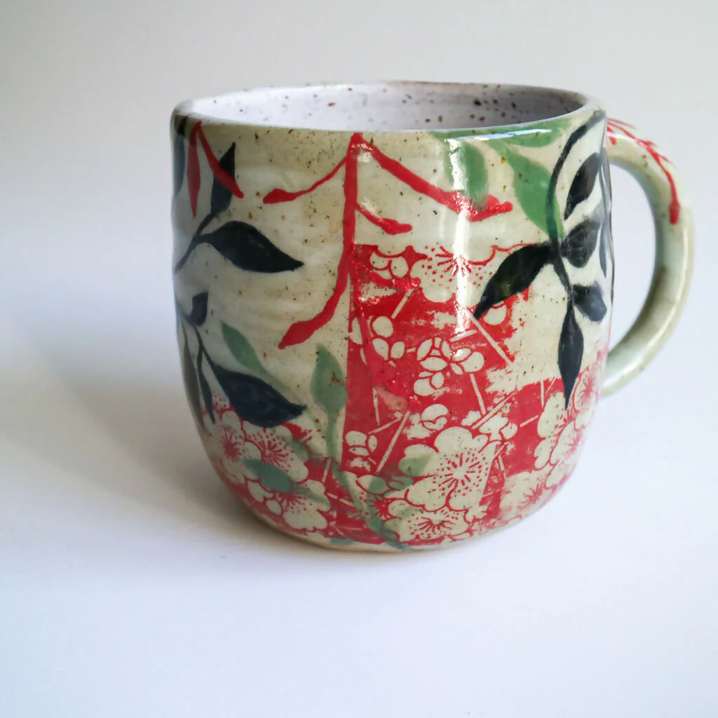 Handmade Ceramic Mug in Red Leaf Design - Image 6