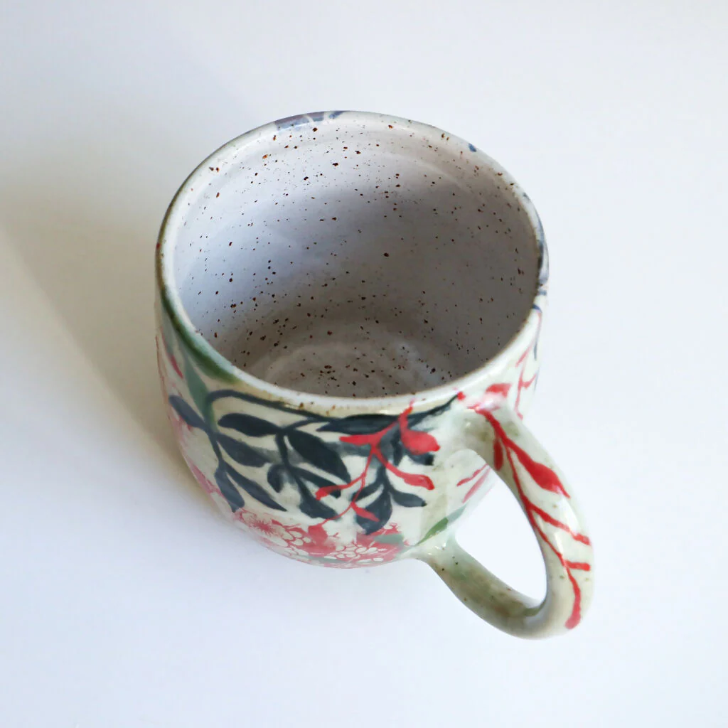 Handmade Ceramic Mug in Red Leaf Design - Image 7