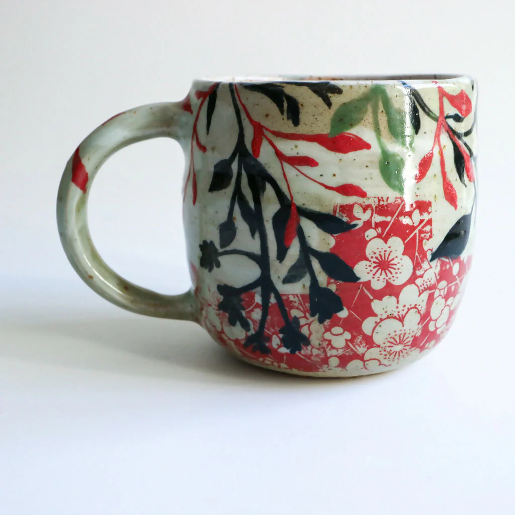 Handmade Ceramic Mug in Red Leaf Design - Image 8