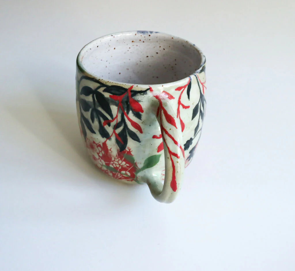Handmade Ceramic Mug in Red Leaf Design - Image 9