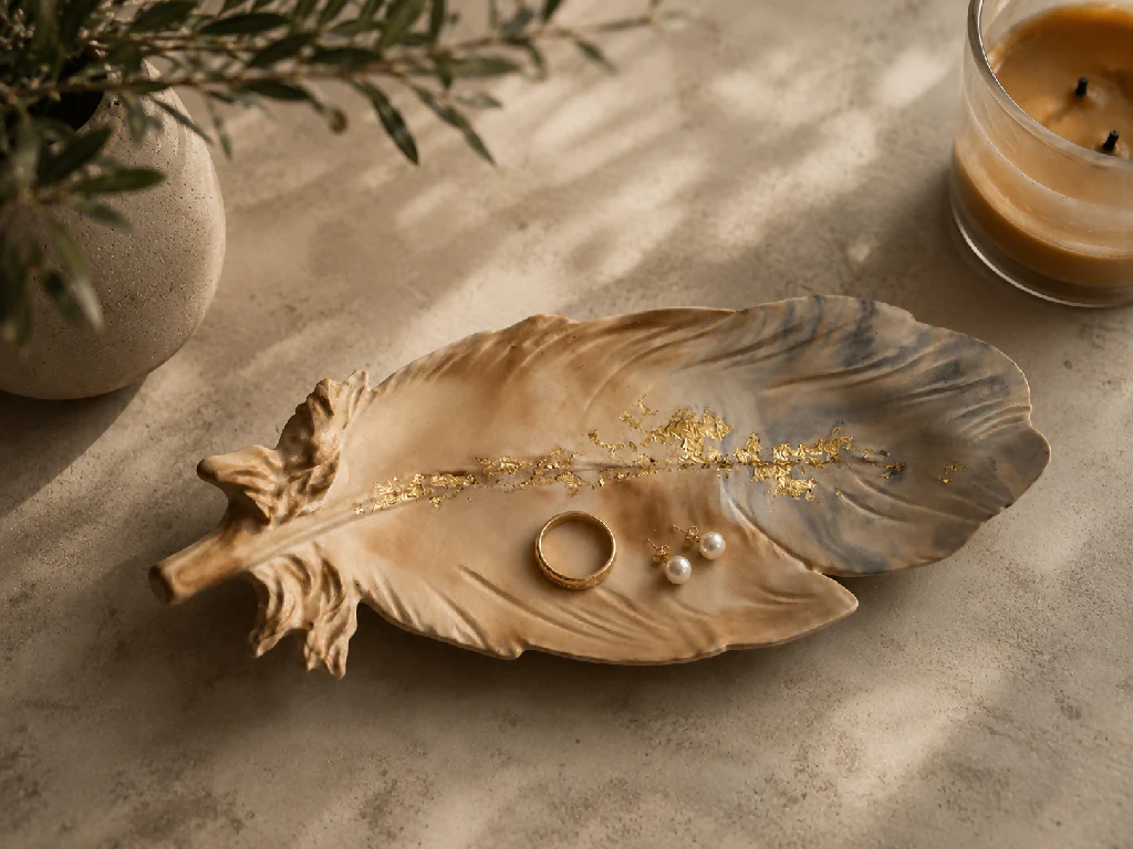 Handmade Eco Resin Angel Feather Trinket Dish - Image 3