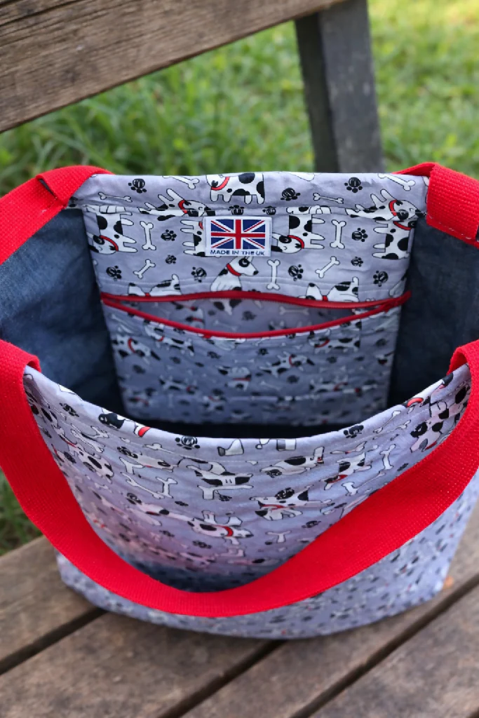 Handmade Grey Dog Walking Tote With Inside Attached Purse - Image 4