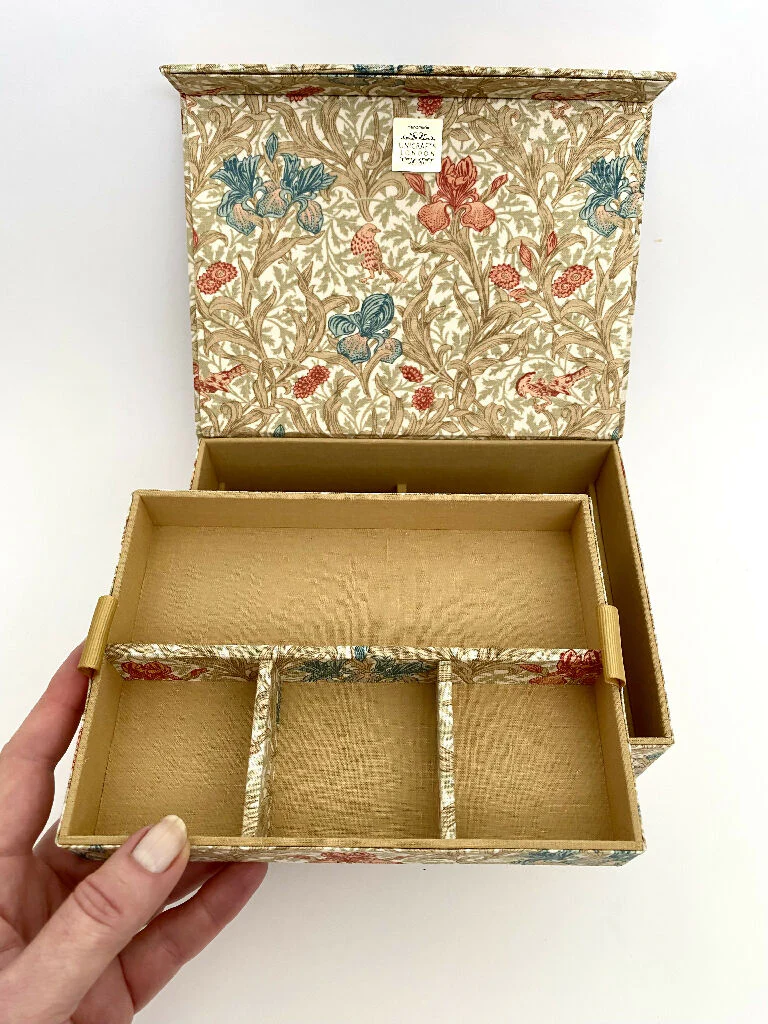 Handmade Iris Jewellery Box | Fabric Keepsake Box with Tray - Image 5