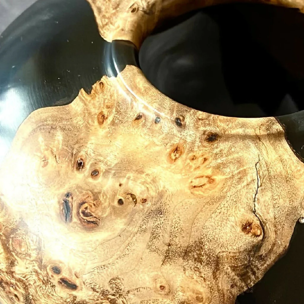 Handmade Mappa Burr and Black Resin Hollow Form (165mm) - Image 3