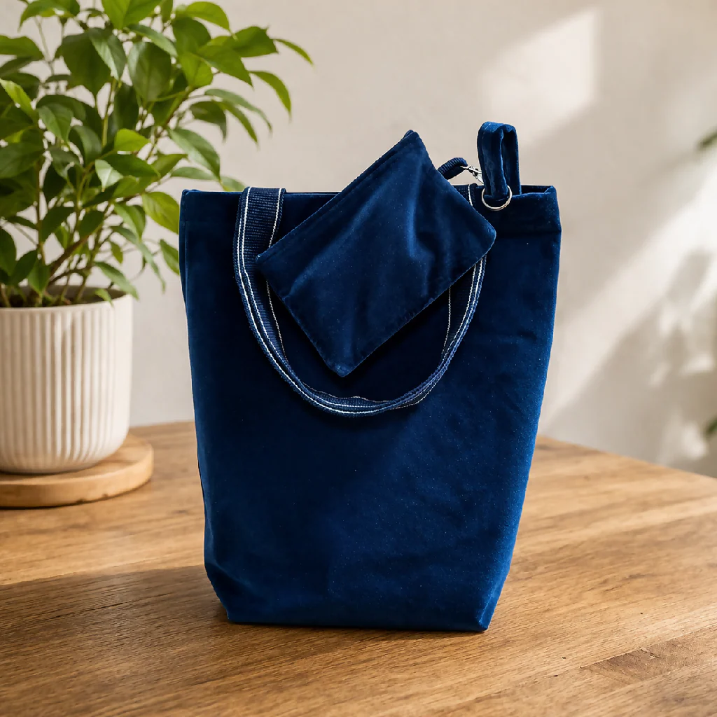 Handmade Navy Tote Bag & Purse Set – Eco-Friendly velour