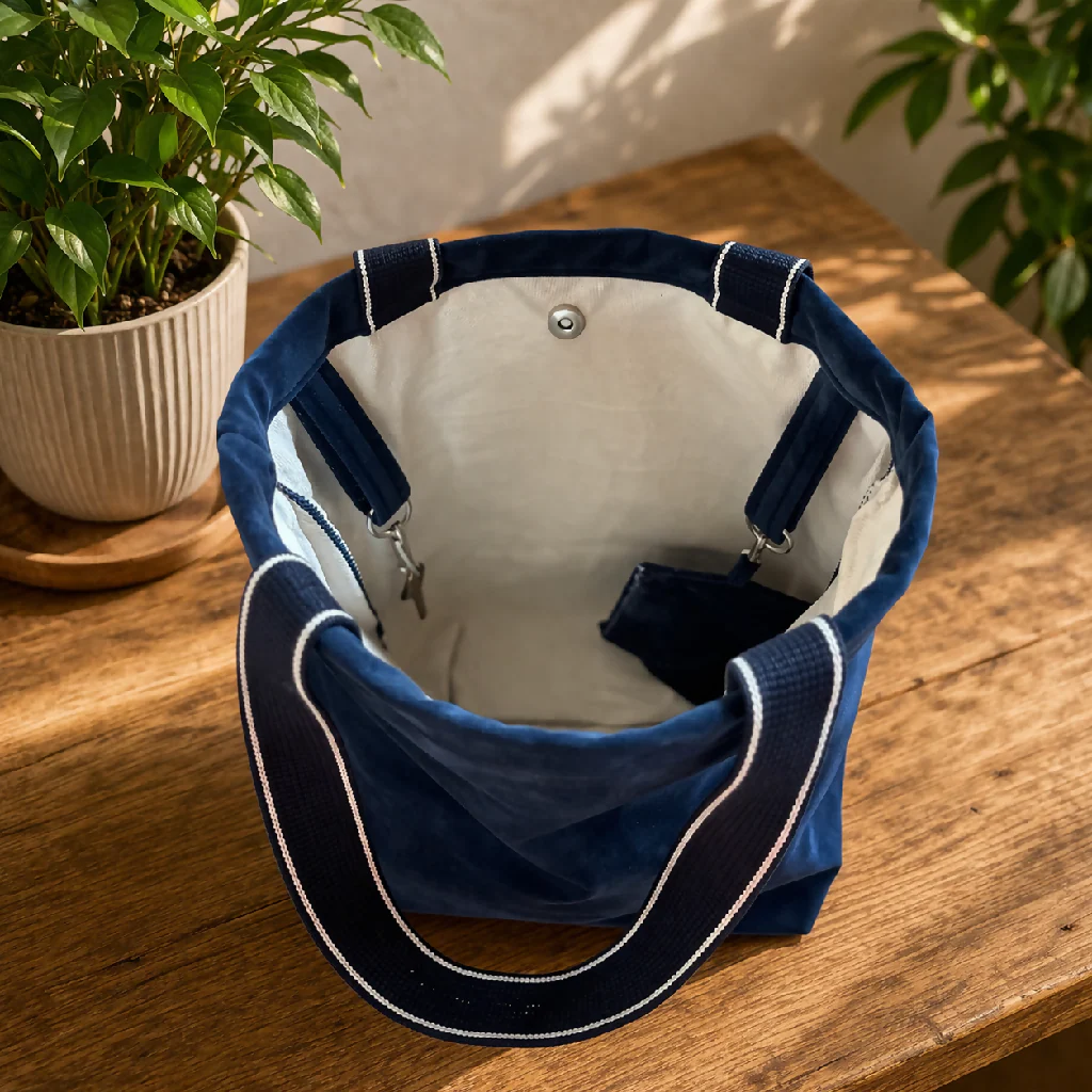 Handmade Navy Tote Bag & Purse Set – Eco-Friendly velour - Image 4