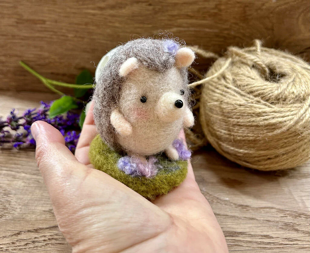 Handmade Needle Felted Hedgehog with Lavender – Rustic Woodland Animal Decor - Image 3