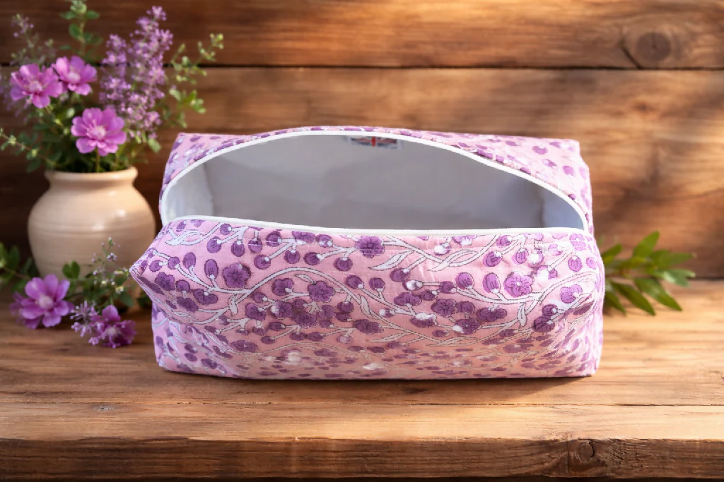 Handmade Pink Flower Wash -Bag Travel Toiletries - Image 4