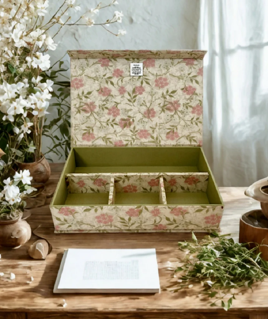 Handmade Pink Jasmine Keepsake Box | Willing Morris Fabric Organiser with Magnetic Closure